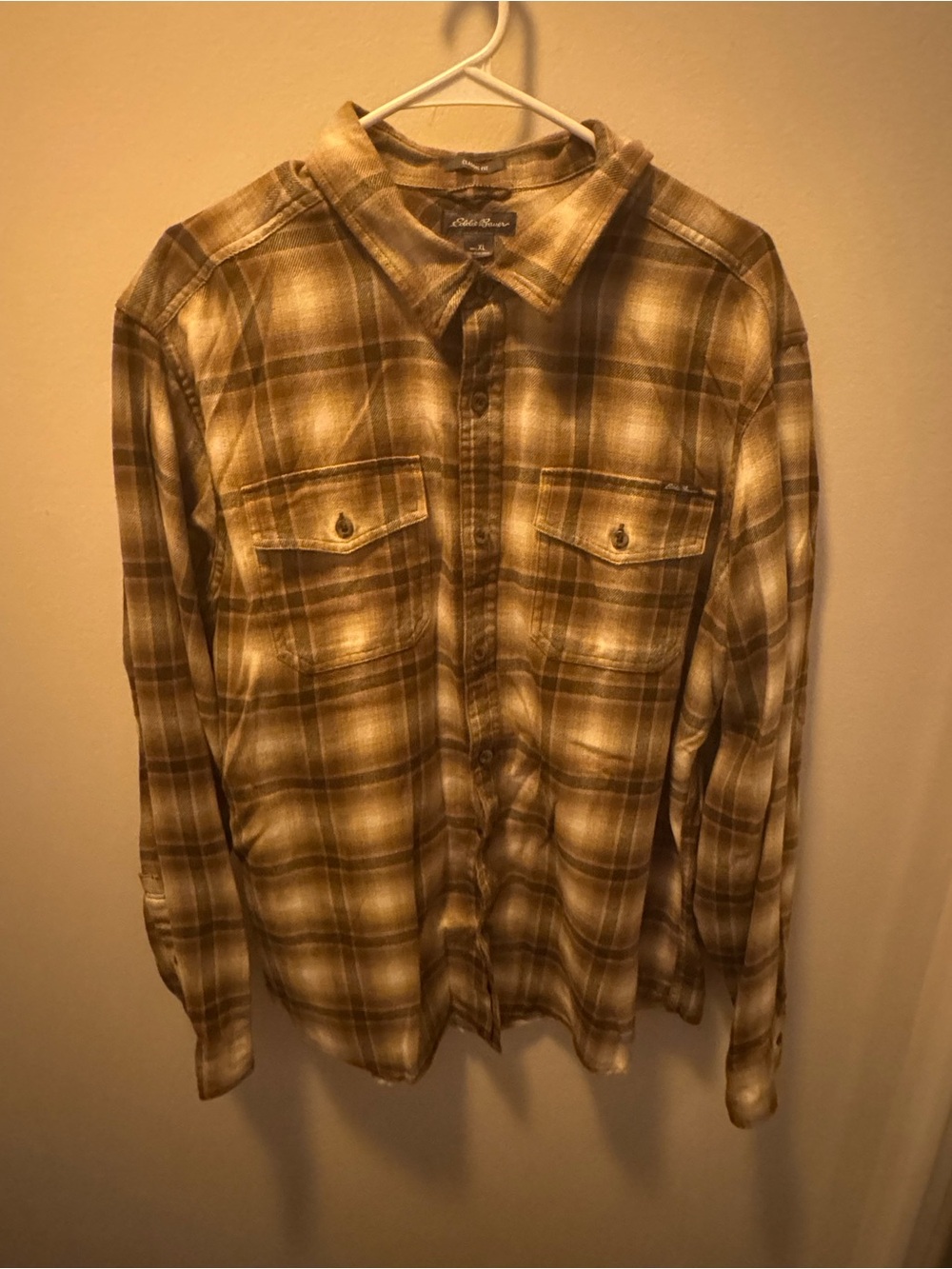 Eddie Bauer Brown and Cream Plaid Button-Down Shirt